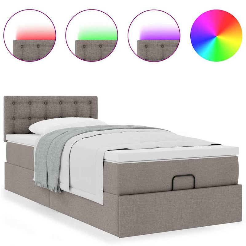 vidaXL tópszínű szövet ottomán ágy matraccal & LED-ek 90x200 cm