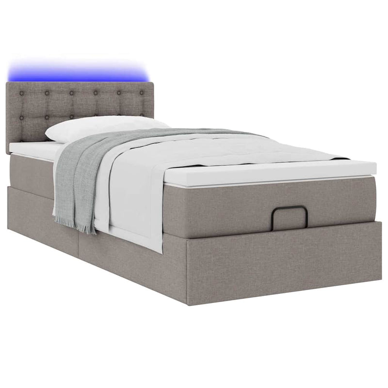 vidaXL tópszínű szövet ottomán ágy matraccal & LED-ek 90x200 cm