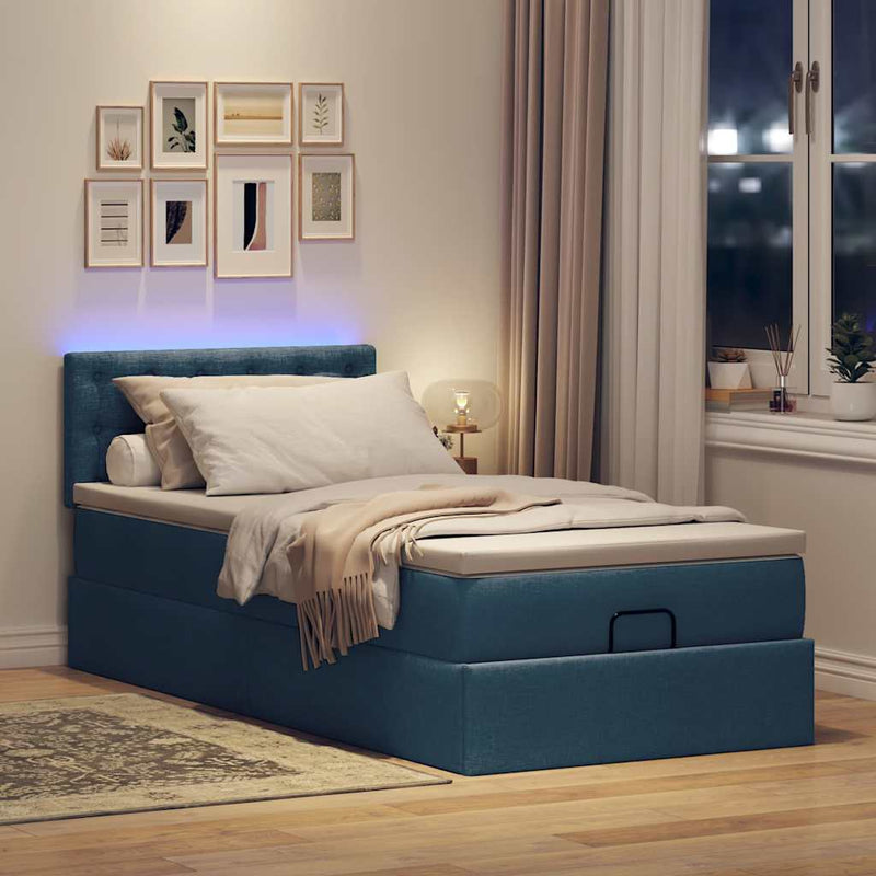 vidaXL Ottomán ágy matraccal & LED kék 90x200 cm szövet