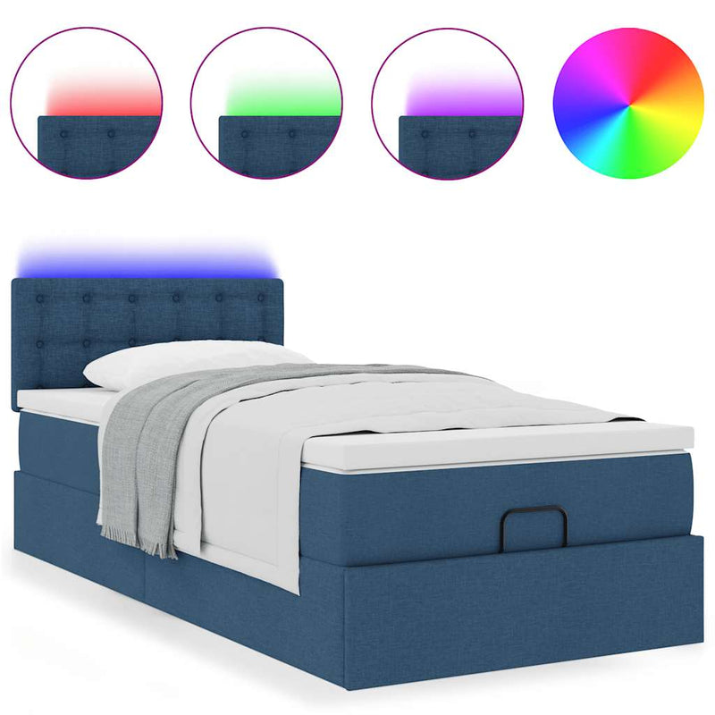 vidaXL Ottomán ágy matraccal & LED kék 90x200 cm szövet