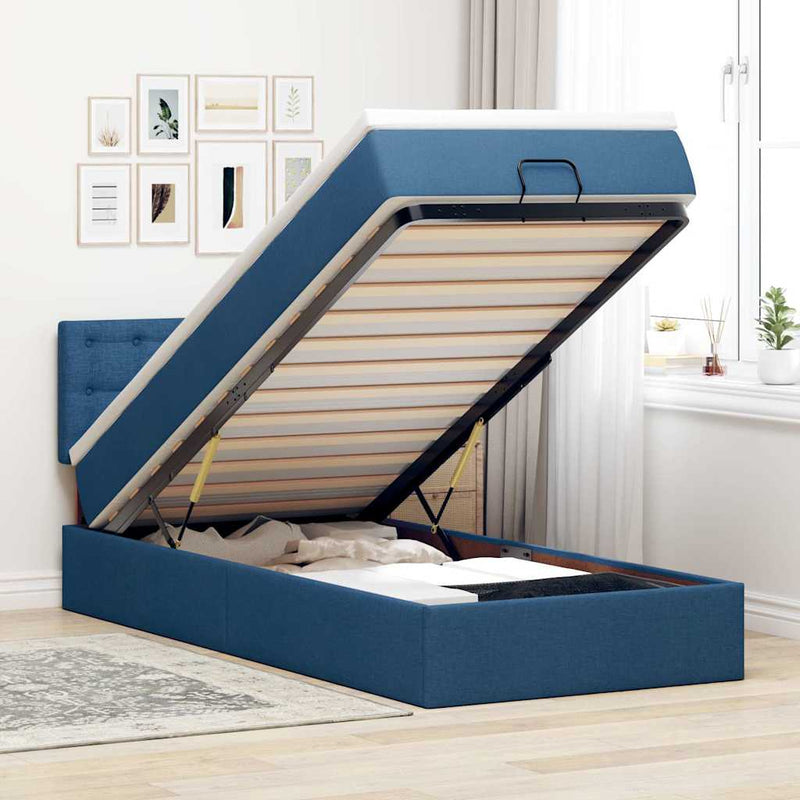 vidaXL Ottomán ágy matraccal & LED kék 90x200 cm szövet
