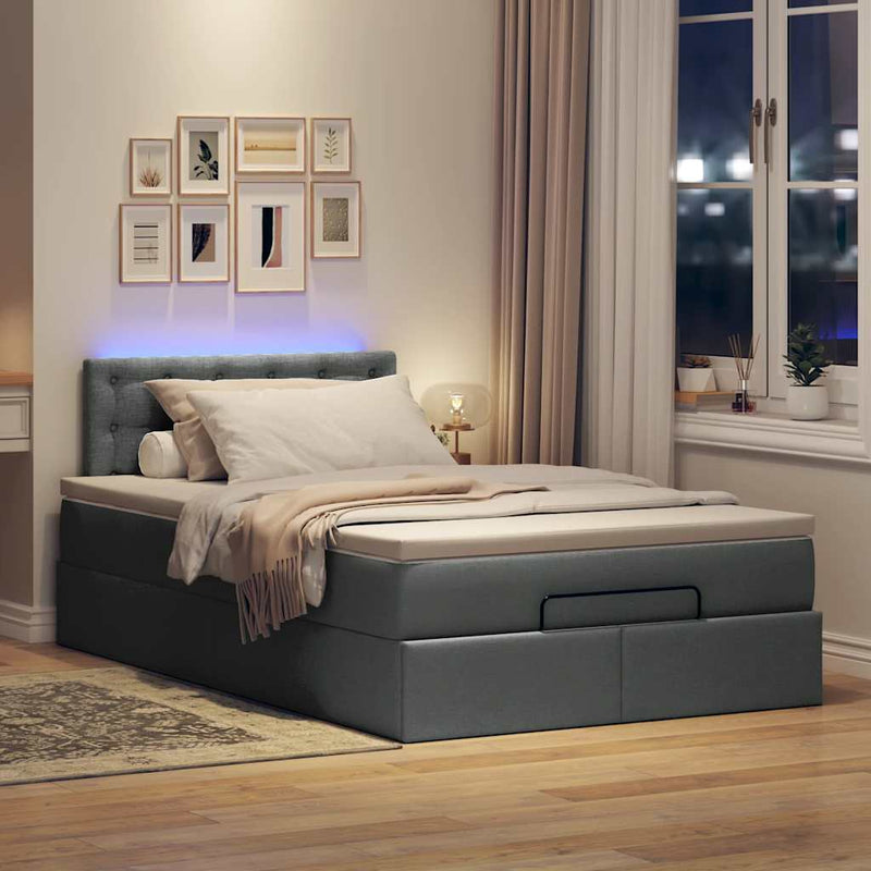 vidaXL sötétszürke szövet ottomán ágy matraccal & LED-ek 120x190 cm