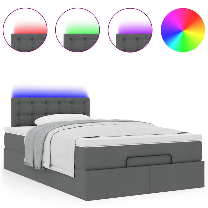 vidaXL sötétszürke szövet ottomán ágy matraccal & LED-ek 120x190 cm