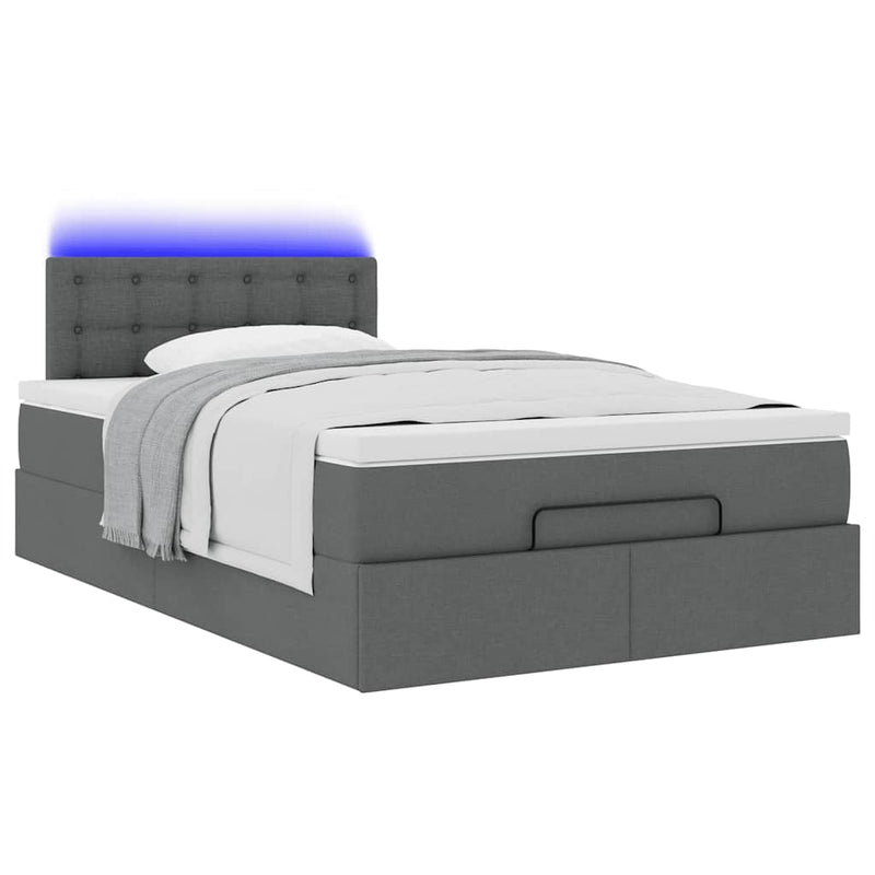 vidaXL sötétszürke szövet ottomán ágy matraccal & LED-ek 120x190 cm