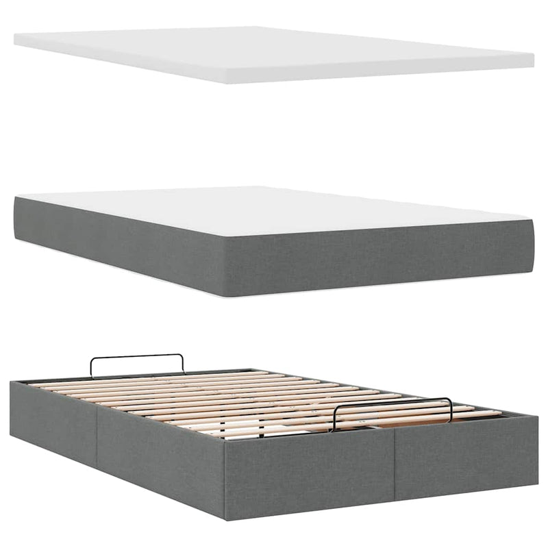 vidaXL sötétszürke szövet ottomán ágy matraccal & LED-ek 120x190 cm