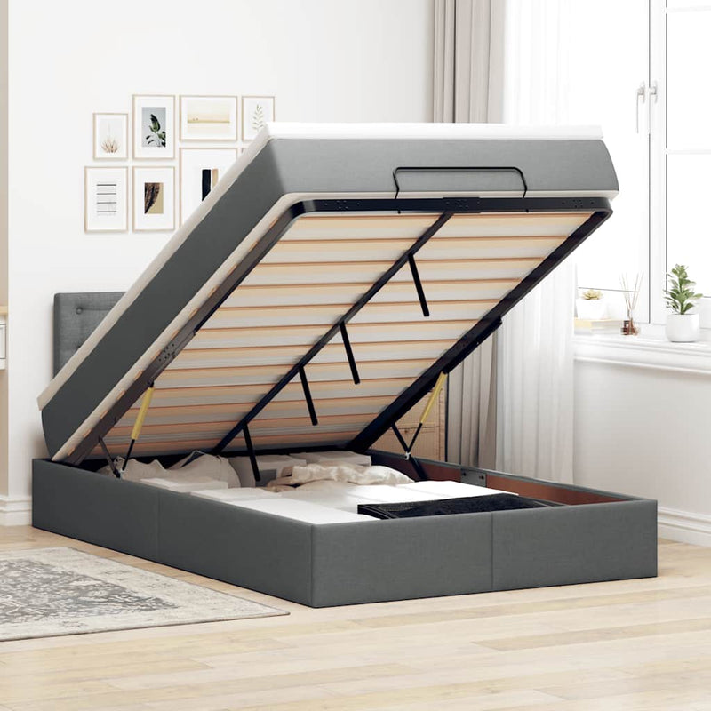 vidaXL sötétszürke szövet ottomán ágy matraccal & LED-ek 120x190 cm