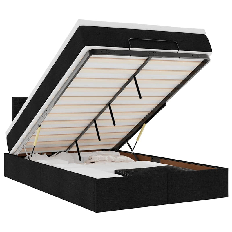 vidaXL fekete szövet ottomán ágy matraccal & LED-ek 120x190 cm