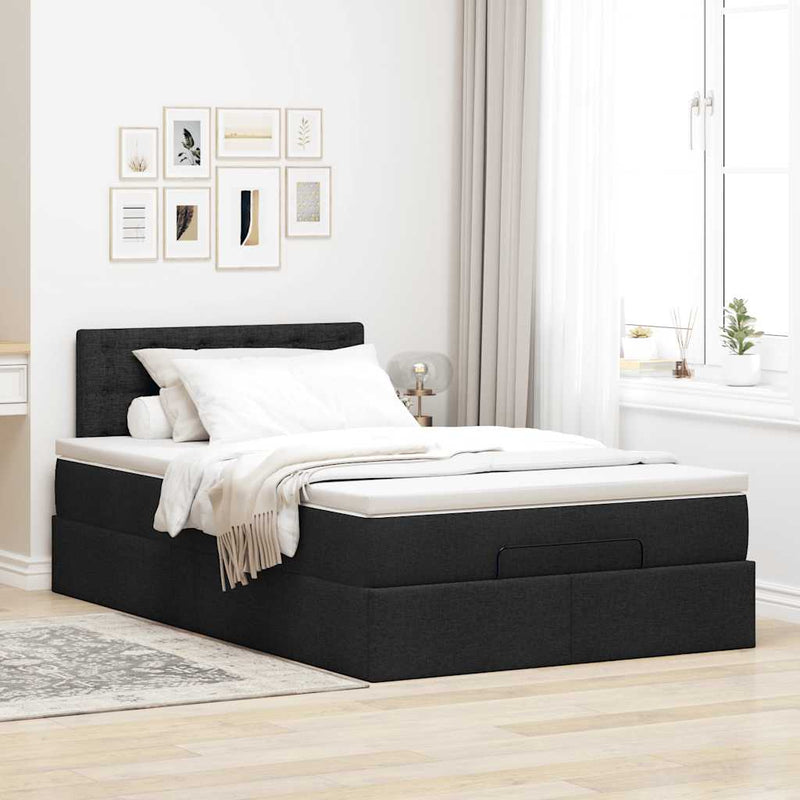 vidaXL fekete szövet ottomán ágy matraccal & LED-ek 120x190 cm