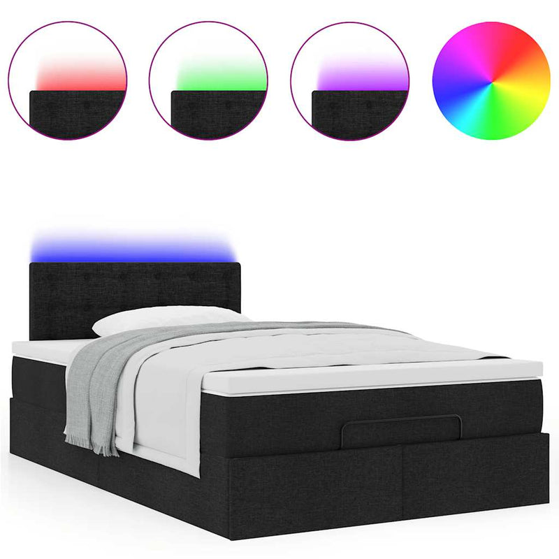 vidaXL fekete szövet ottomán ágy matraccal & LED-ek 120x190 cm