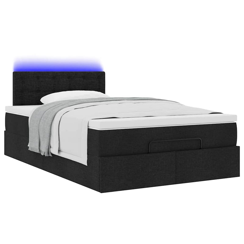 vidaXL fekete szövet ottomán ágy matraccal & LED-ek 120x190 cm