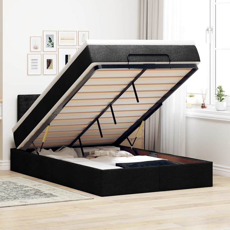 vidaXL fekete szövet ottomán ágy matraccal & LED-ek 120x190 cm