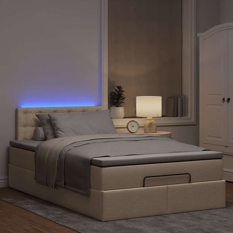 vidaXL krémszínű szövet ottomán ágy matraccal & LED-ek 120x190cm