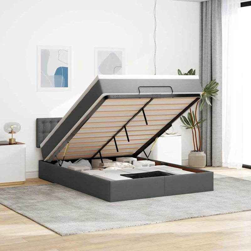 vidaXL Ottomán ágy matraccal & LED-ek Sötétszürke 140x190 cm szövet