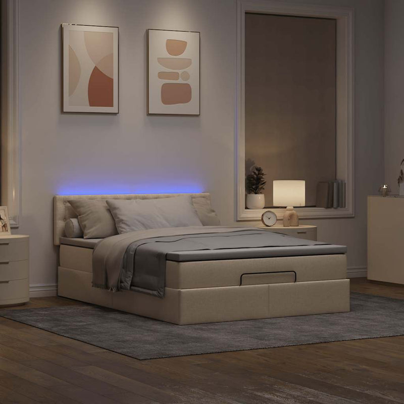 vidaXL Ottomán ágy matraccal & LED-ek krém 140x190 cm szövet