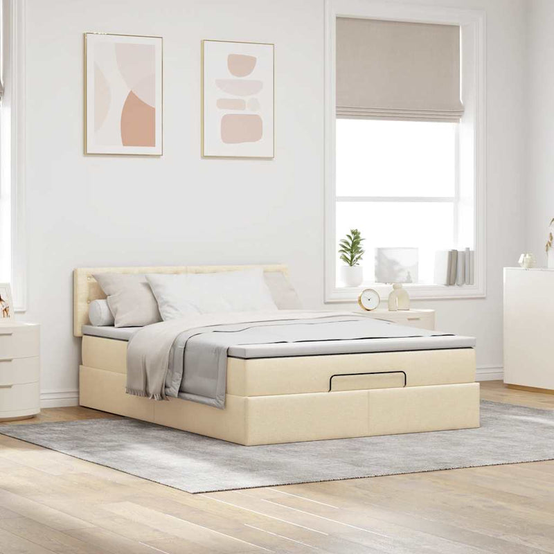 vidaXL Ottomán ágy matraccal & LED-ek krém 140x190 cm szövet