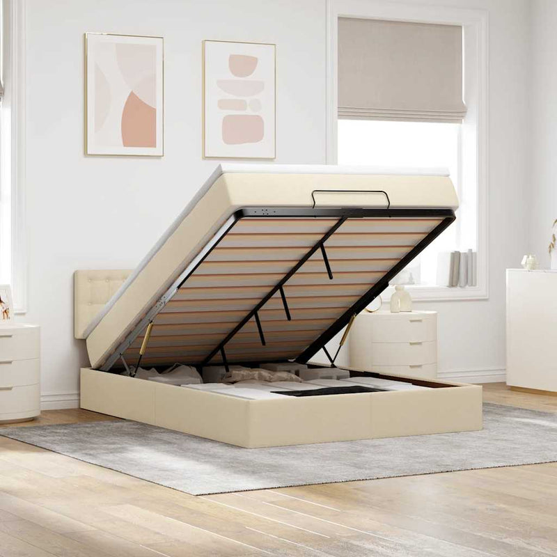 vidaXL Ottomán ágy matraccal & LED-ek krém 140x190 cm szövet