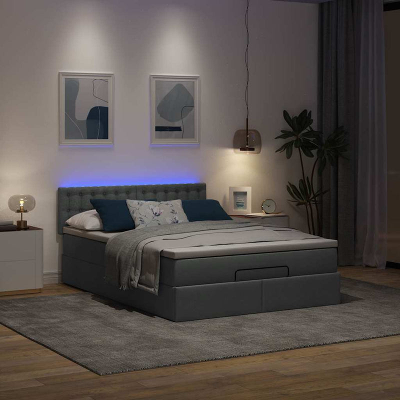 vidaXL Ottomán ágy matraccal & LED-ek Sötétszürke 140x200 cm anyagból