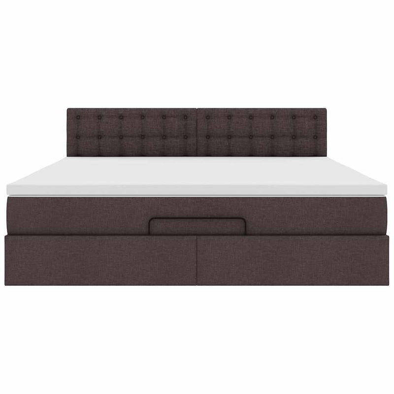 vidaXL Oszmán ágykeret matraccal sötétbarna 160x200cm szövet