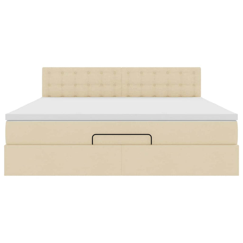 vidaXL Oszmán ágykeret matraccal krém 160x200cm szövet