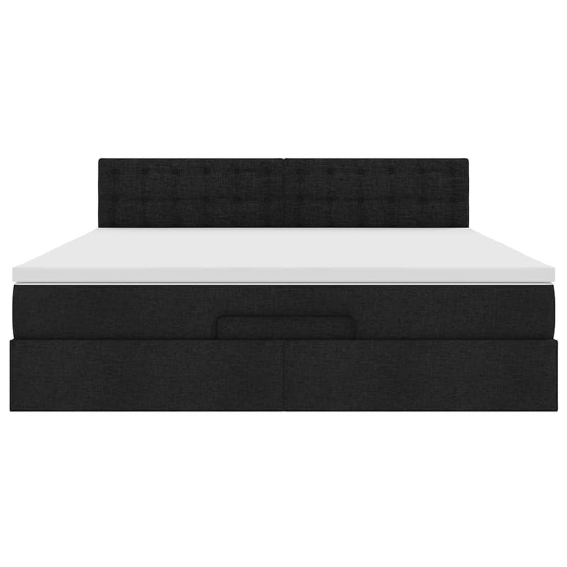 vidaXL fekete szövet ottomán ágy matraccal & LED-ek 180x200cm