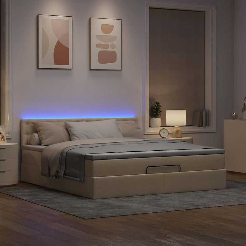 vidaXL krémszínű szövet ottomán ágy matraccal & LED-ek 180x200cm