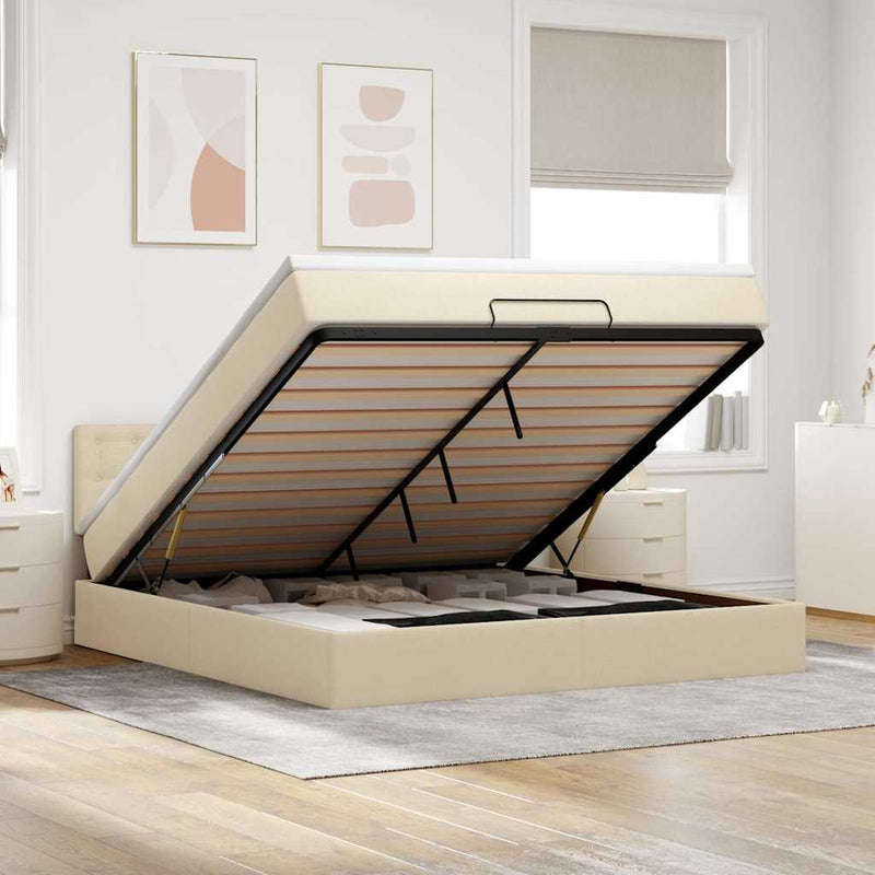 vidaXL krémszínű szövet ottomán ágy matraccal & LED-ek 180x200cm