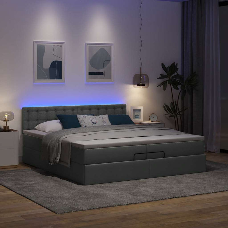 vidaXL Ottomán ágykeret matracokkal Sötét szürke 200x200cm szövet