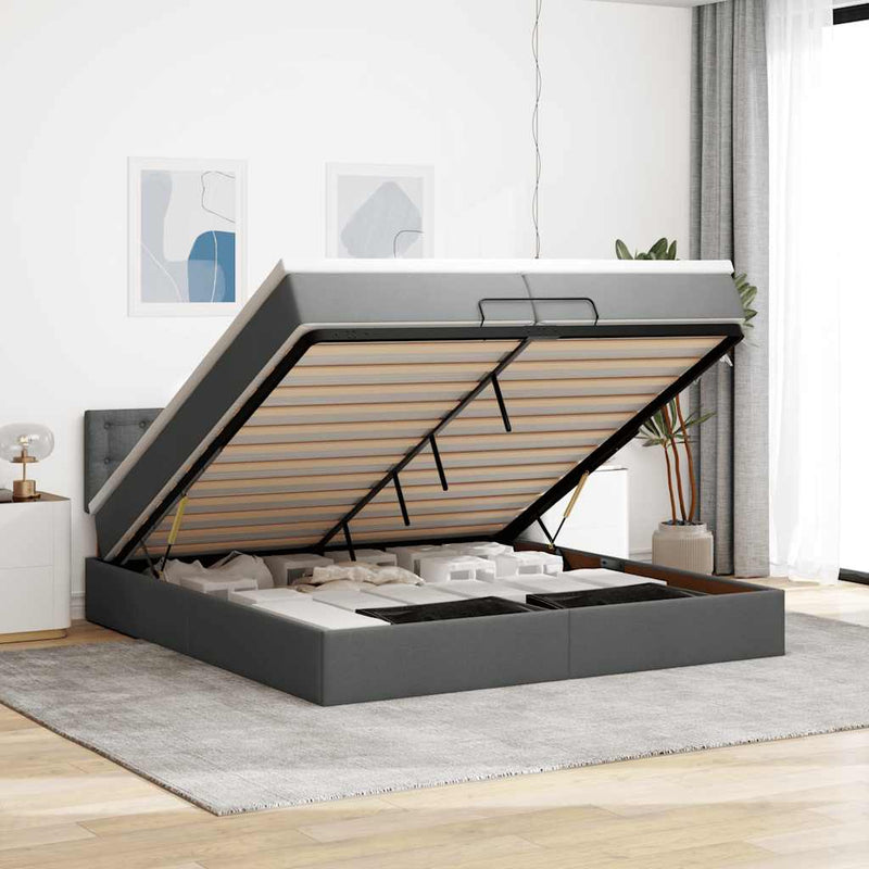 vidaXL Ottomán ágykeret matracokkal Sötét szürke 200x200cm szövet
