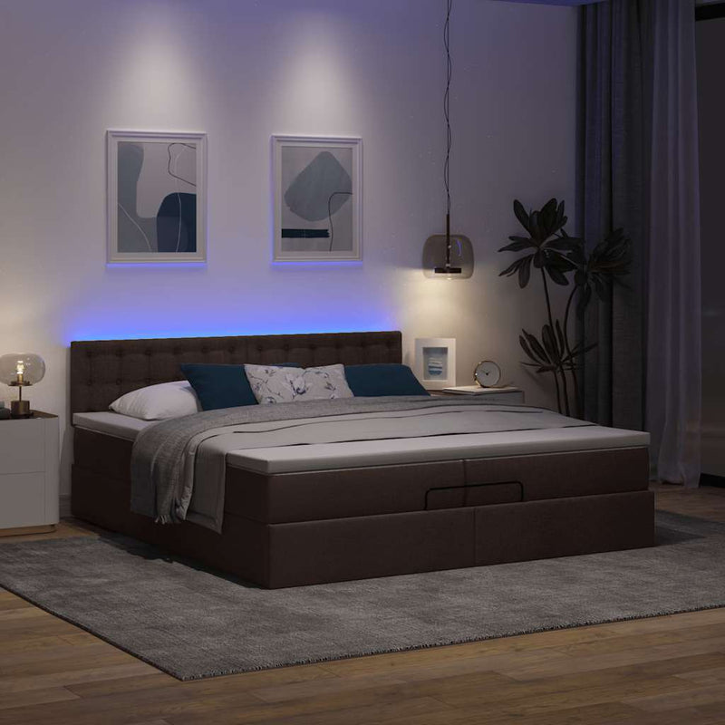 vidaXL Ottomán ágykeret matracokkal Sötétbarna 200x200cm szövet