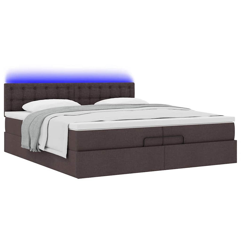 vidaXL Ottomán ágykeret matracokkal Sötétbarna 200x200cm szövet