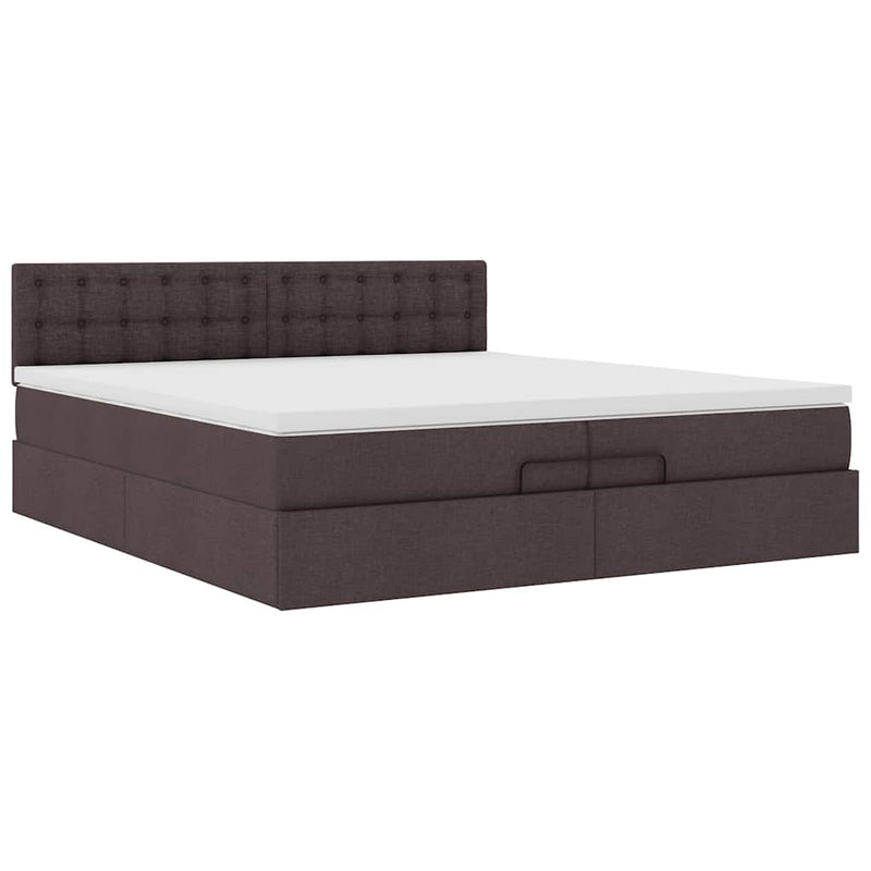 vidaXL Ottomán ágykeret matracokkal Sötétbarna 200x200cm szövet