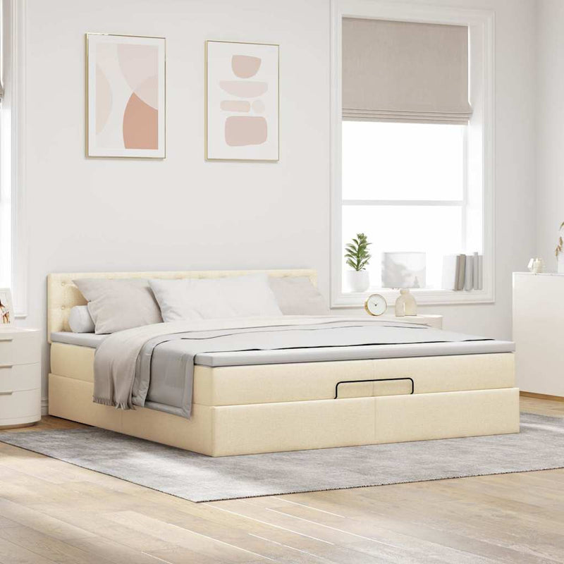 vidaXL oszmán ágykeret matracokkal krém 200x200cm szövet