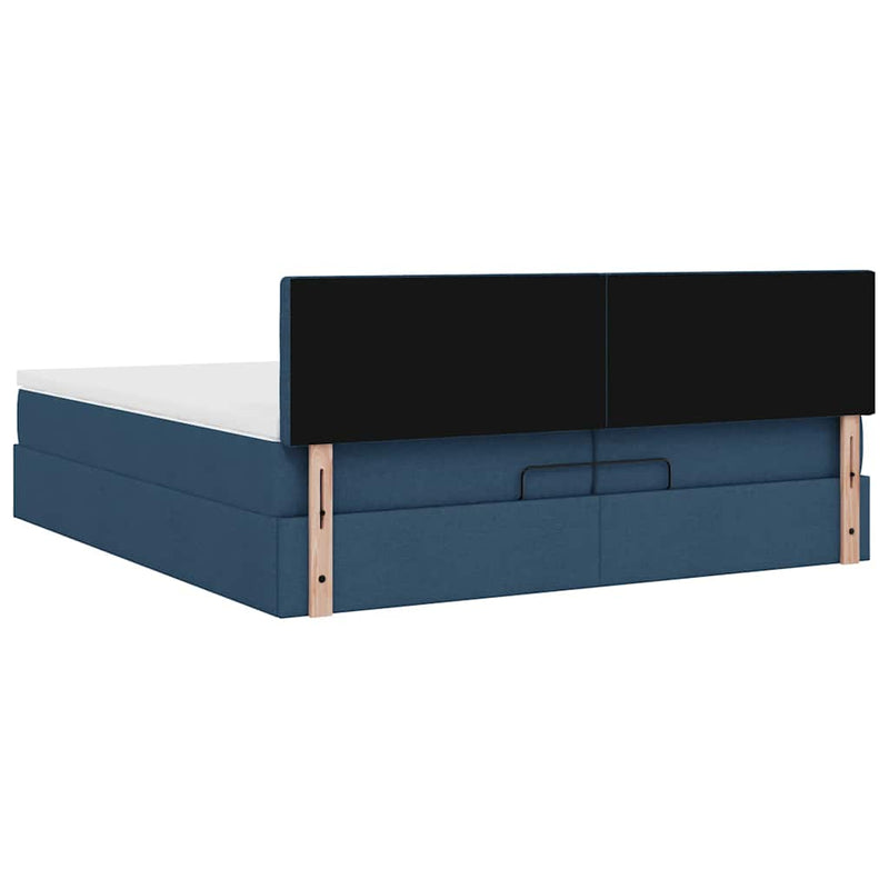 vidaXL Ottomán ágykeret matracokkal kék 200x200cm szövet