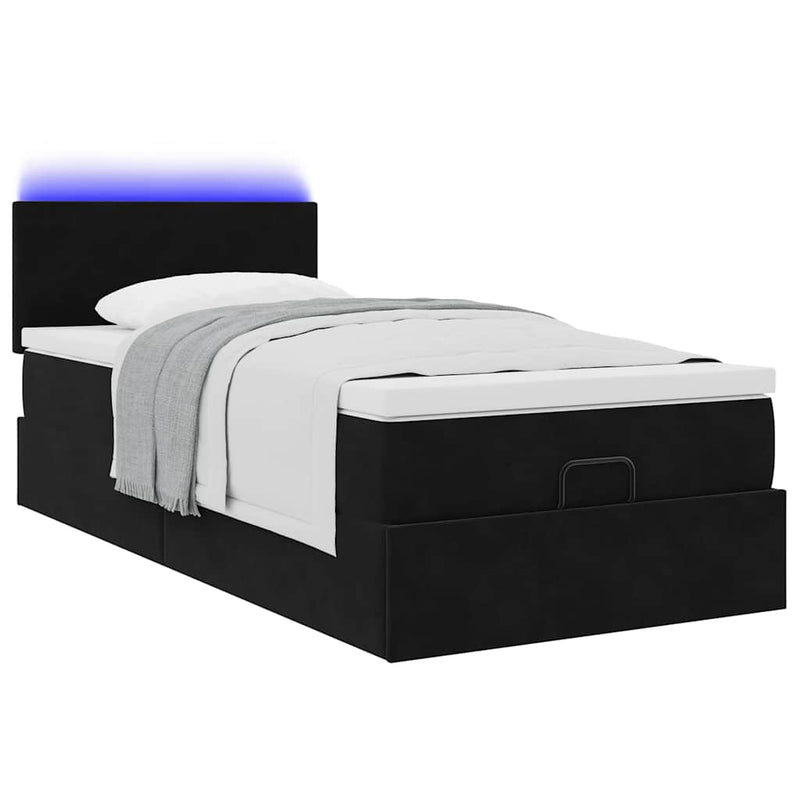 vidaXL fekete bársony ottomán ágy matraccal & LED-ek 80x200cm