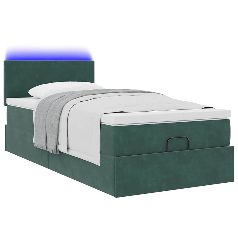 vidaXL sötétzöld bársony ottomán ágy matraccal & LED-ek 80 x 200 cm