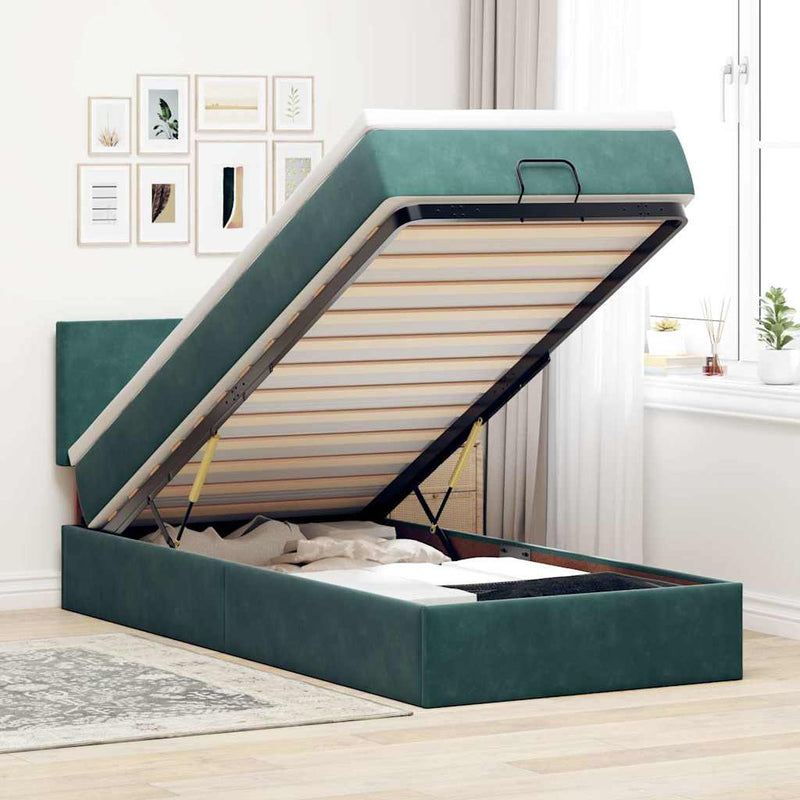 vidaXL sötétzöld bársony ottomán ágy matraccal & LED-ek 80 x 200 cm