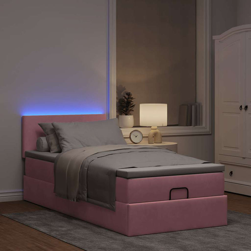 vidaXL rózsaszín bársony ottomán ágy matraccal & LED-ek 80 x 200 cm