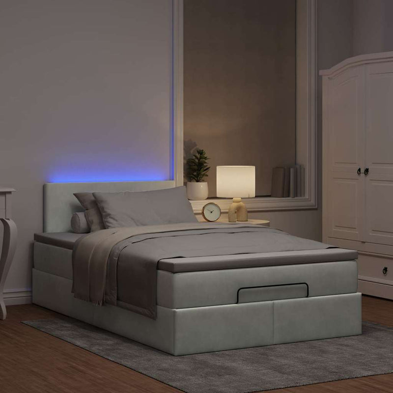 vidaXL világosszürke bársony ottomán ágy matraccal & LED-ek 120x190cm