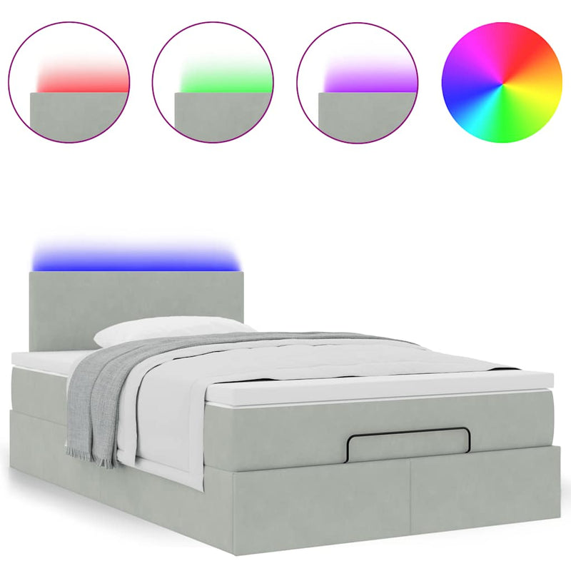 vidaXL világosszürke bársony ottomán ágy matraccal & LED-ek 120x190cm