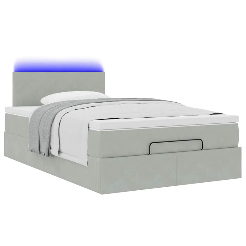 vidaXL világosszürke bársony ottomán ágy matraccal & LED-ek 120x190cm
