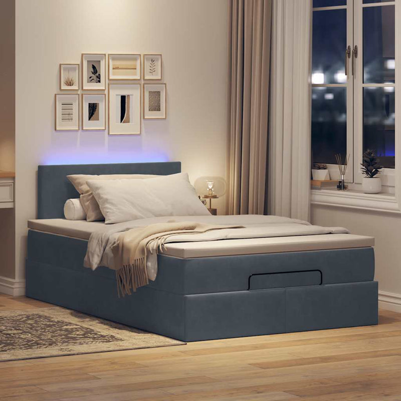 vidaXL sötétszürke bársony ottomán ágy matraccal & LED-ek 120x190cm
