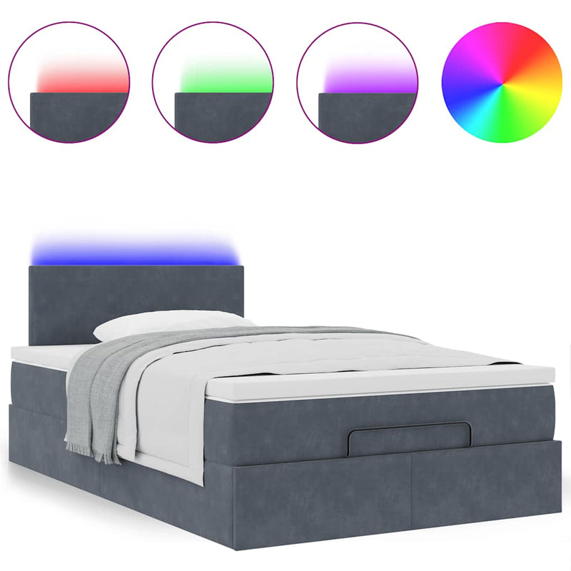 vidaXL sötétszürke bársony ottomán ágy matraccal & LED-ek 120x190cm