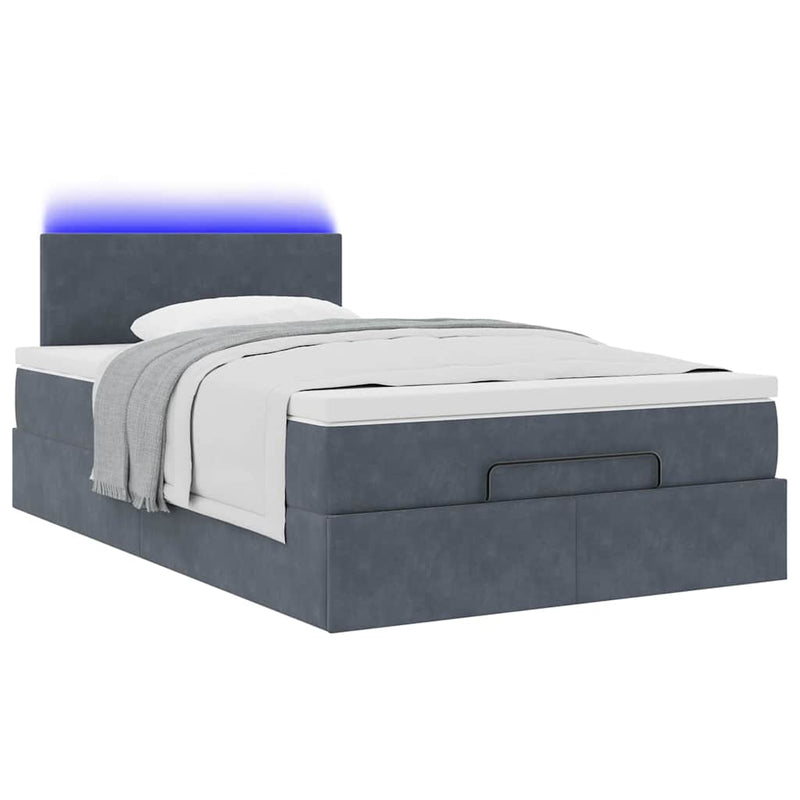 vidaXL sötétszürke bársony ottomán ágy matraccal & LED-ek 120x190cm