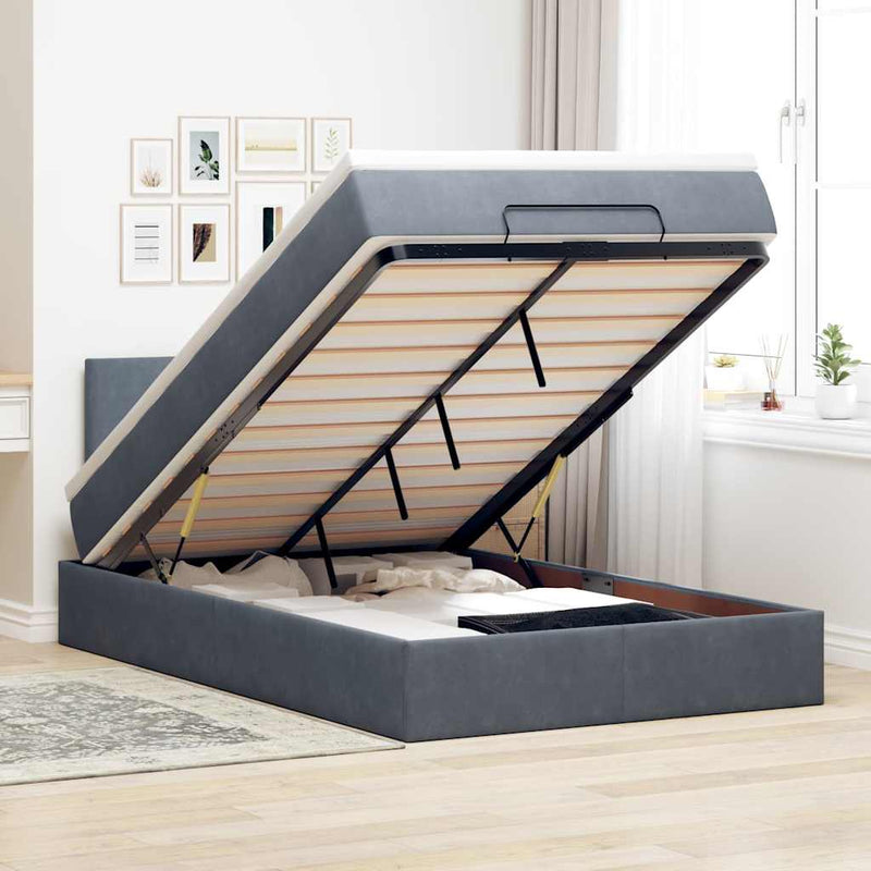 vidaXL sötétszürke bársony ottomán ágy matraccal & LED-ek 120x190cm