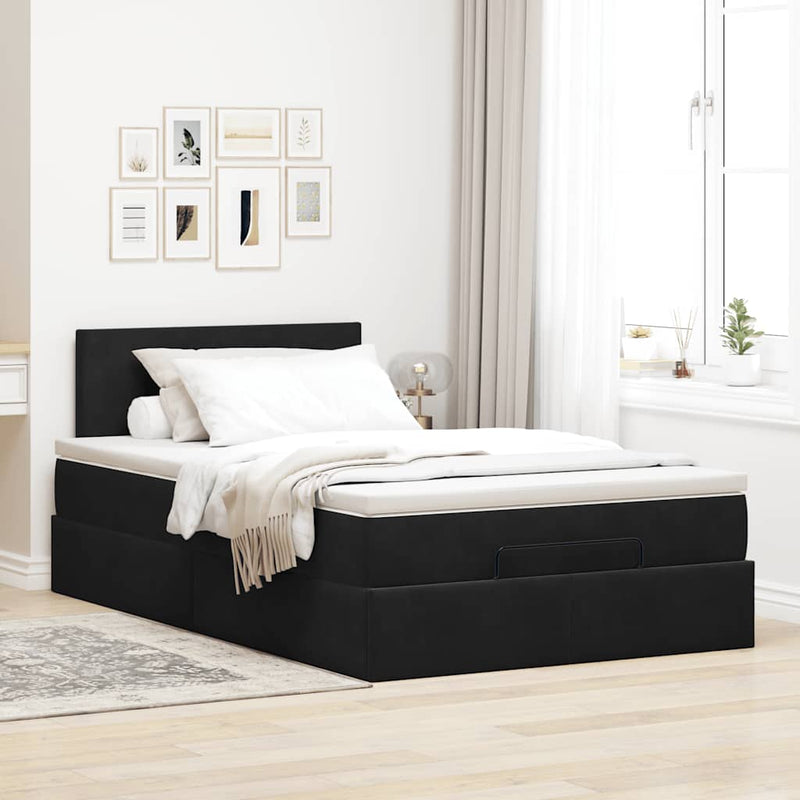 vidaXL fekete bársony ottomán ágy matraccal & LED-ek 120x190cm