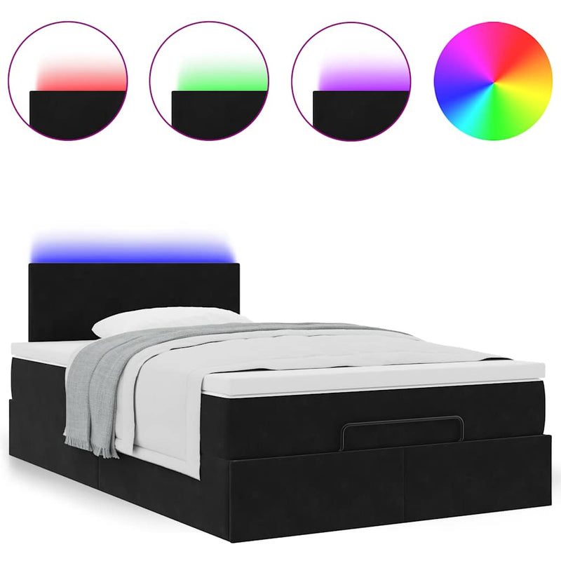vidaXL fekete bársony ottomán ágy matraccal & LED-ek 120x190cm