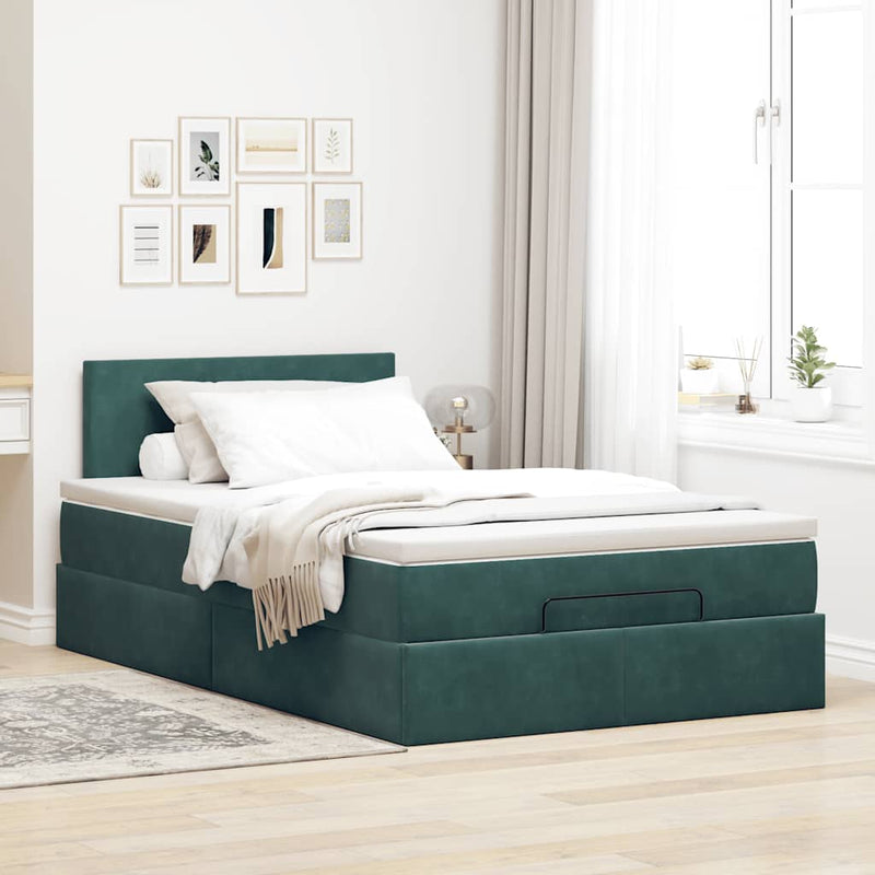 vidaXL sötétzöld bársony ottomán ágy matraccal & LED-ek 120x190cm