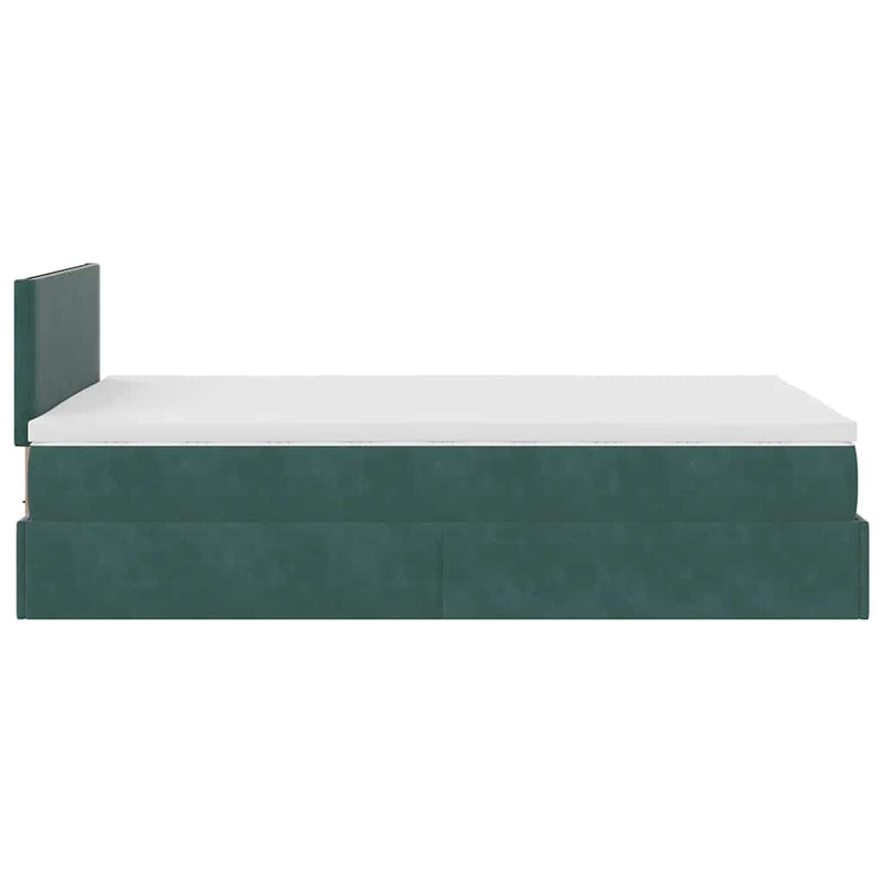 vidaXL sötétzöld bársony ottomán ágy matraccal & LED-ek 120x190cm