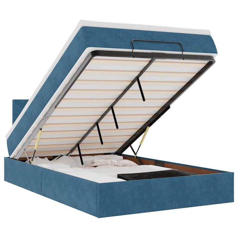 vidaXL sötétkék bársony ottomán ágy matraccal & LED-ek 120x190cm