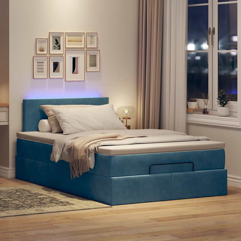 vidaXL sötétkék bársony ottomán ágy matraccal & LED-ek 120x190cm